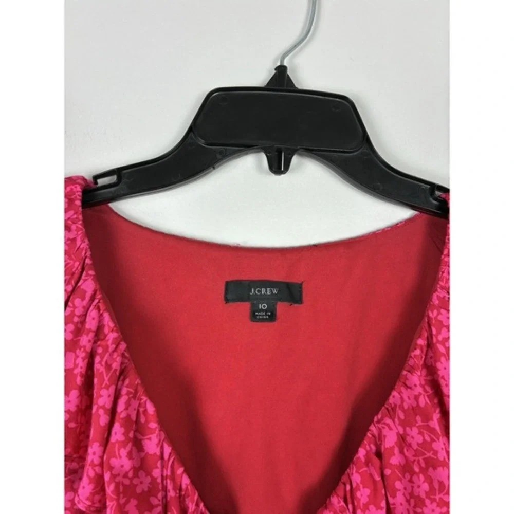 J Crew Wrap Dress Tossed Bouquet Print Sz 10 Red Pink Romantic Coquette